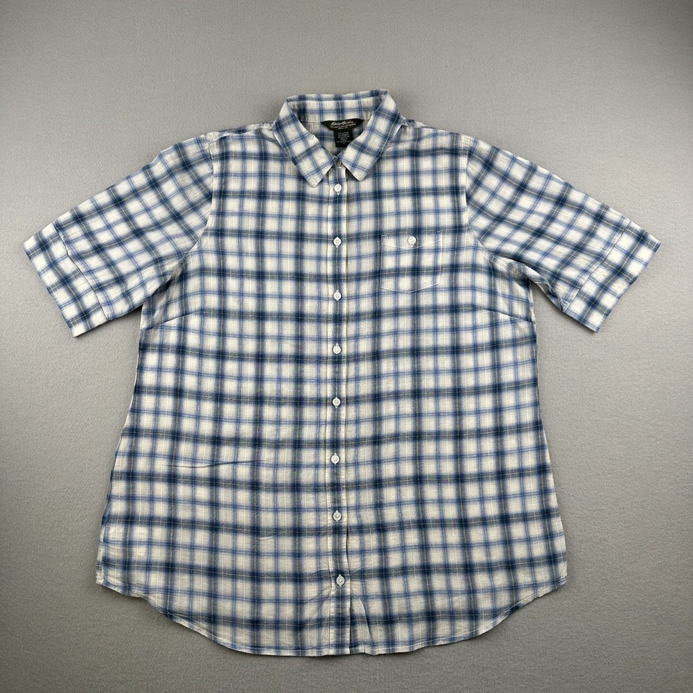 Eddie Bauer Womens L Western Blue Short Sleeves Button Down Lightweight Shirt